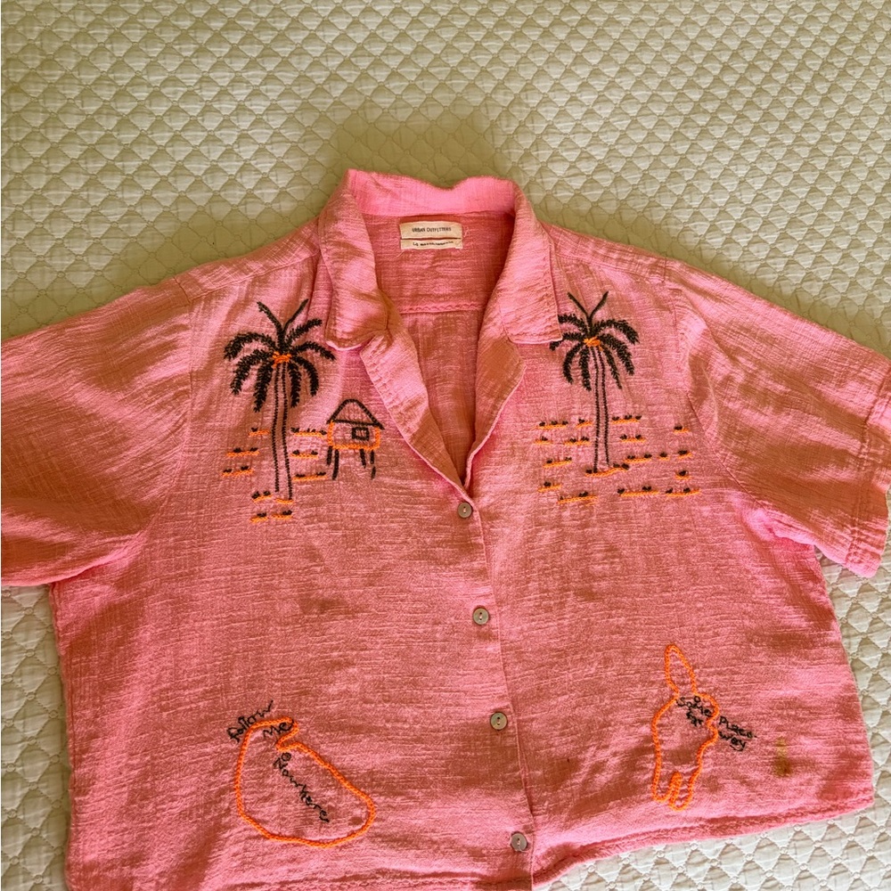 Urban Outfitters Bowie Holiday  Embroidered Cropped Button-Up Top